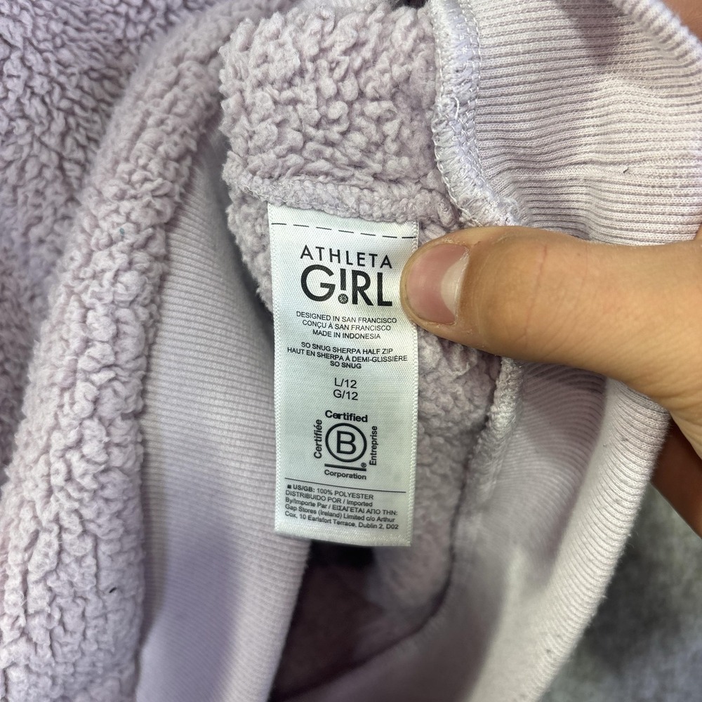 Athleta Girl Sweatshirt Girls L 12 Purple So Snug Sherpa 1/2 Zip Fleece Pullover - Picture 3 of 6